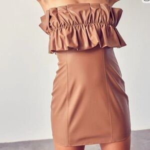 Elegant Rust Ruffle-Top mini Dress